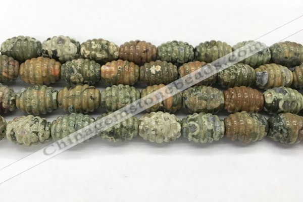 CFG1509 15.5 inches 15*20mm carved rice rhyolite gemstone beads