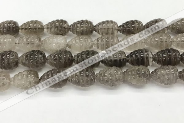 CFG1515 15.5 inches 15*20mm carved teardrop smoky quartz beads