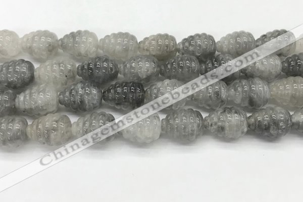 CFG1516 15.5 inches 15*20mm carved teardrop cloudy quartz beads