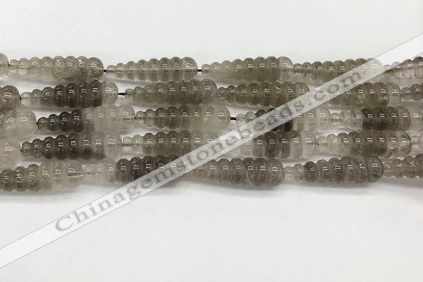 CFG1525 15.5 inches 10*35mm carved teardrop smoky quartz beads