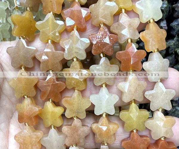 CFG1662 15 inches 14mm carved star yellow aventurine jade beads