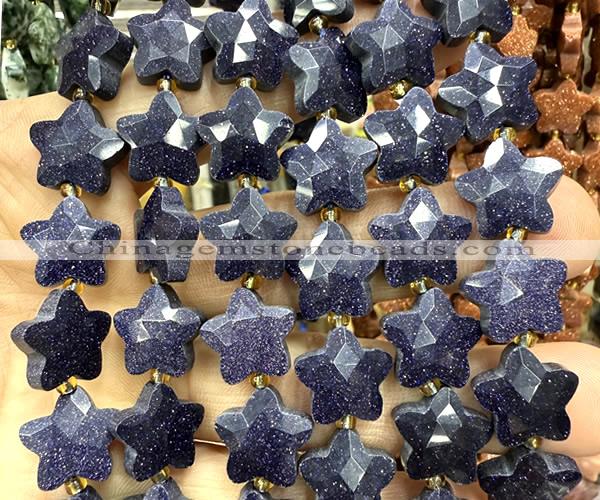 CFG1675 15 inches 14mm carved star blue goldstone beads