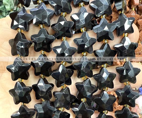 CFG1680 15 inches 14mm carved star black obsidian beads