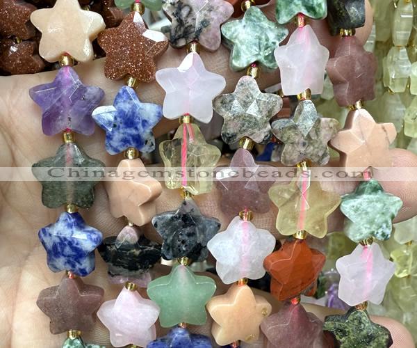 CFG1681 15 inches 14mm carved star colorful gemstone beads