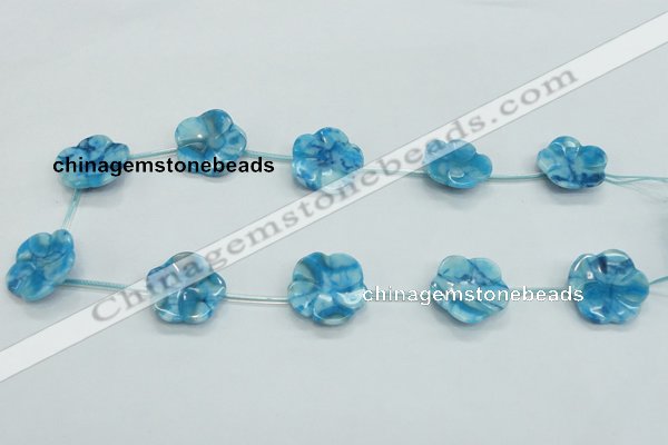 CFG18 15.5 inches 24mm carved flower blue crazy lace agate beads