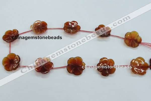 CFG19 15.5 inches 24mm carved flower natural red agate beads