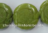 CFG203 15.5 inches 31mm carved coin Korean jade gemstone beads