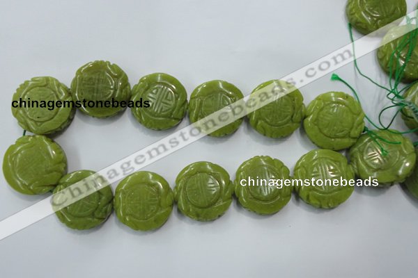 CFG203 15.5 inches 31mm carved coin Korean jade gemstone beads