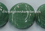 CFG204 15.5 inches 31mm carved coin green aventurine jade beads