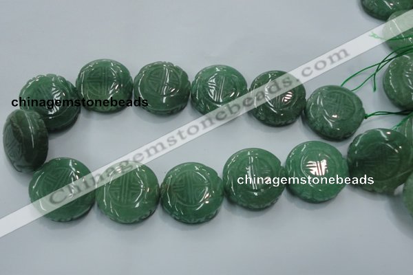 CFG204 15.5 inches 31mm carved coin green aventurine jade beads