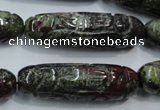 CFG210 15.5 inches 12*40mm carved rice dragon blood jasper beads