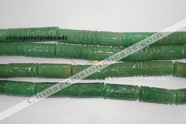 CFG213 15.5 inches 14*31mm carved column green aventurine jade beads