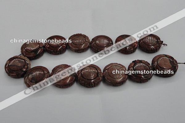 CFG226 15.5 inches 31mm carved coin red picture jasper beads