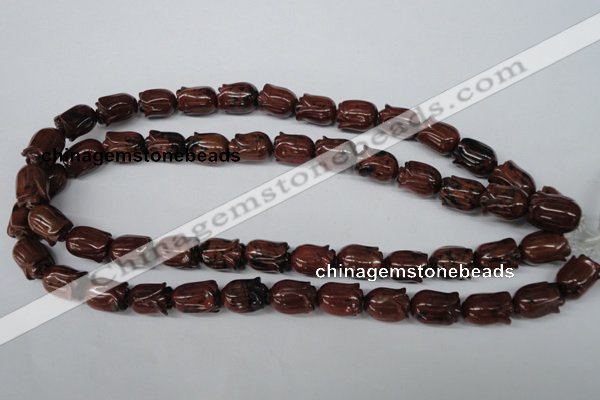 CFG236 15.5 inches 10*15mm carved flower mahogany obsidian beads