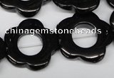 CFG260 15.5 inches 25mm carved flower black agate gemstone beads