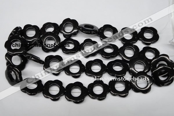 CFG260 15.5 inches 25mm carved flower black agate gemstone beads