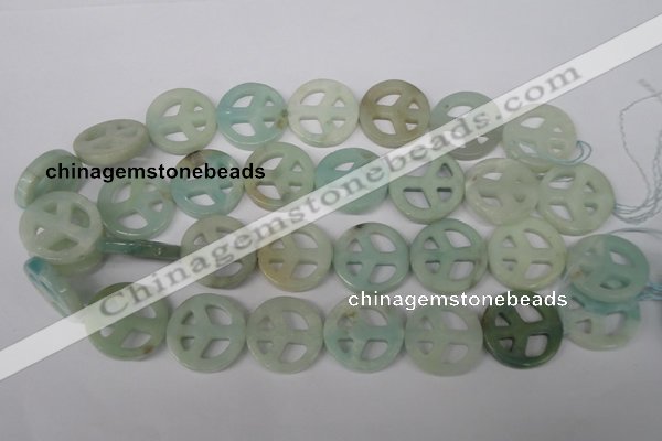 CFG265 15.5 inches 25mm carved coin amazonite gemstone beads