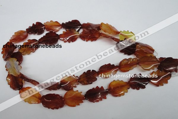 CFG279 15.5 inches 16*24mm carved leaf red agate beads