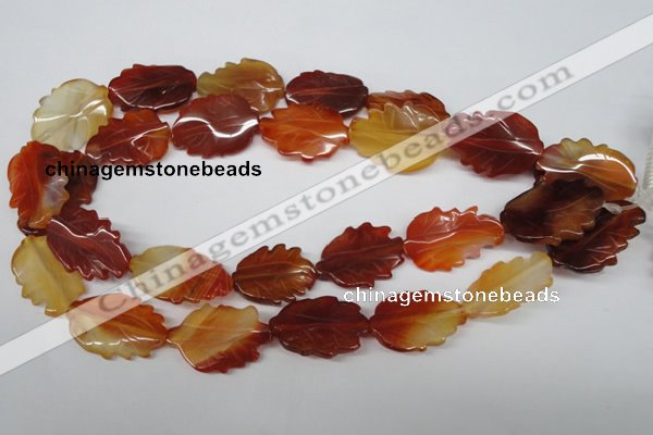 CFG280 15.5 inches 20*30mm carved leaf red agate beads