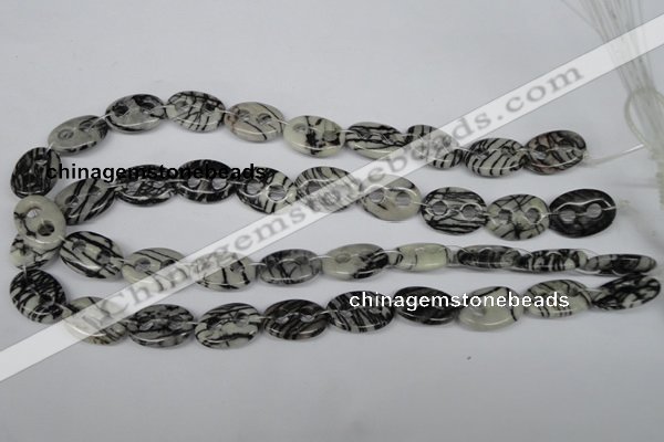 CFG293 15.5 inches 15*20mm carved oval black water jasper beads