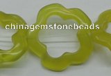CFG33 15.5 inches 30mm carved flower lemon jade gemstone beads