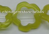 CFG33 15.5 inches 30mm carved flower lemon jade gemstone beads