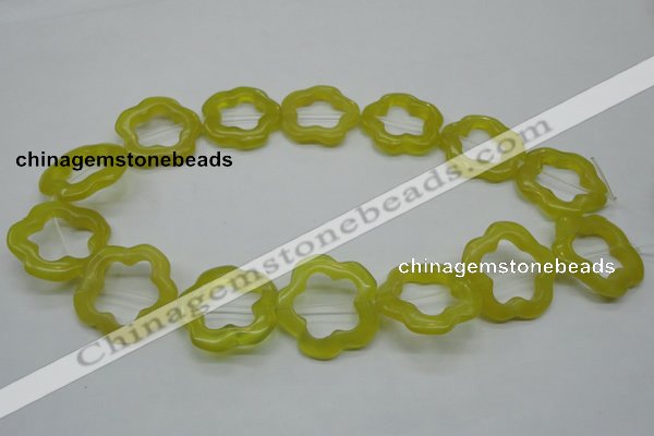 CFG33 15.5 inches 30mm carved flower lemon jade gemstone beads