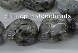 CFG344 15.5 inches 18*22mm carved skull moss quartz beads