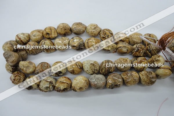 CFG347 15.5 inches 18*19mm carved skull picture jasper beads