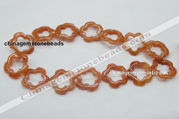 CFG35 15.5 inches 30mm carved flower red aventurine jade beads