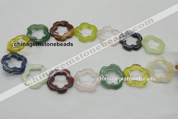 CFG37 15.5 inches 30mm carved flower colorful gemstone beads