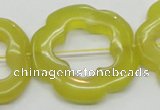 CFG38 15.5 inches 35mm carved flower lemon jade gemstone beads