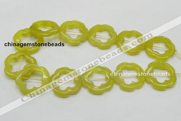 CFG38 15.5 inches 35mm carved flower lemon jade gemstone beads