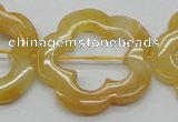 CFG39 15.5 inches 35mm carved flower yellow jade gemstone beads