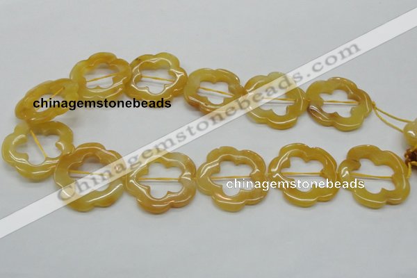 CFG39 15.5 inches 35mm carved flower yellow jade gemstone beads