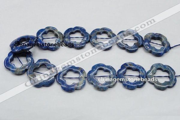 CFG41 15.5 inches 35mm carved flower lapis lazuli gemstone beads