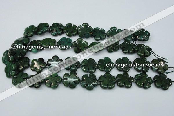 CFG452 15.5 inches 20mm carved flower green iron stone beads