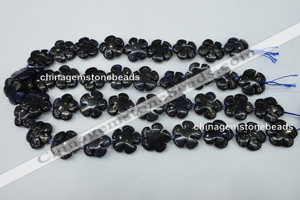 CFG453 15.5 inches 20mm carved flower blue iron stone beads