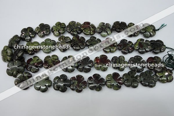 CFG456 15.5 inches 20mm carved flower dragon blood jasper beads