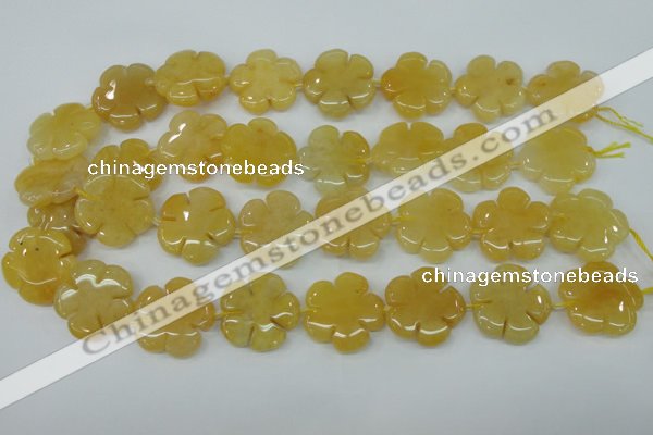 CFG458 15.5 inches 24mm carved flower yellow jade beads