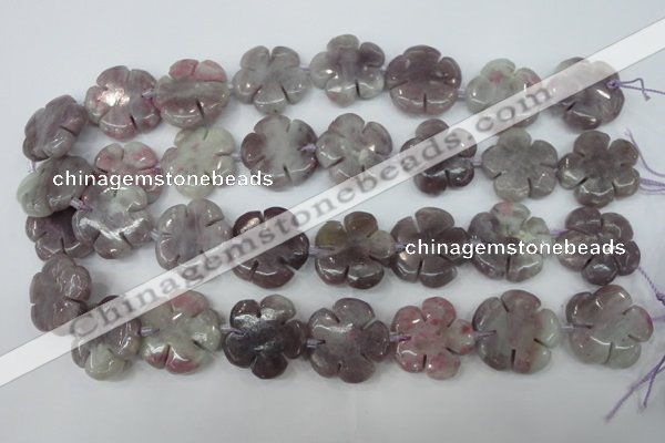 CFG459 15.5 inches 24mm carved flower lilac jasper beads