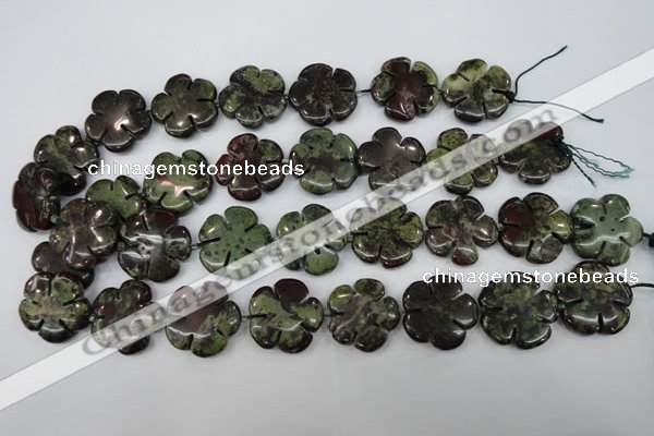 CFG460 15.5 inches 24mm carved flower dragon blood jasper beads