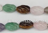 CFG52 15.5 inches 10*16mm carved rice mixed gemstone beads