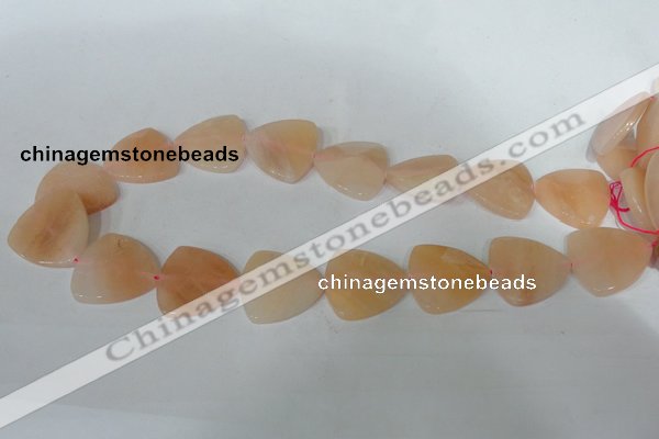 CFG526 15.5 inches 25*25mm carved triangle pink aventurine beads