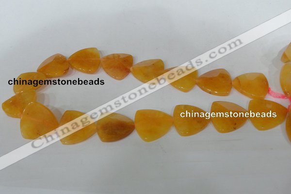 CFG527 15.5 inches 25*25mm carved triangle yellow aventurine beads