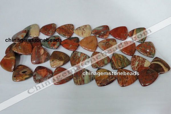 CFG533 15.5 inches 25*25mm carved triangle brecciated jasper beads