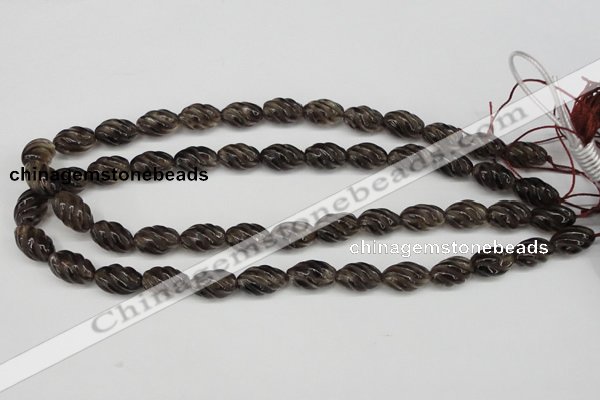 CFG55 15.5 inches 10*16mm carved rice smoky quartz beads