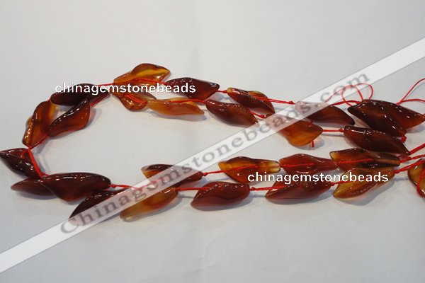 CFG563 15.5 inches 14*28mm carved trumpet flower red agate beads