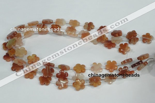 CFG654 15.5 inches 15mm carved flower red quartz beads