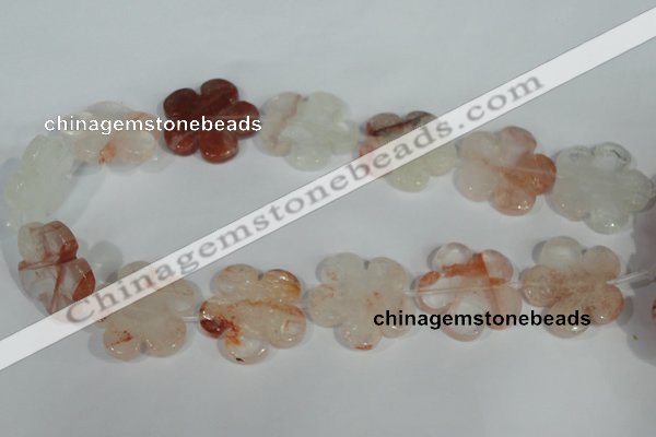 CFG659 15.5 inches 30mm carved flower pink quartz beads